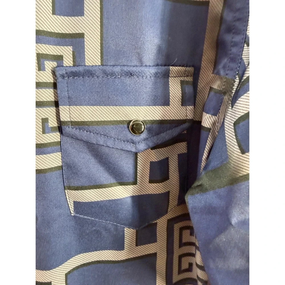 Senor De Los Cielos Mens 2XL Blue Geometric Greek Key Western Button Down Shirt